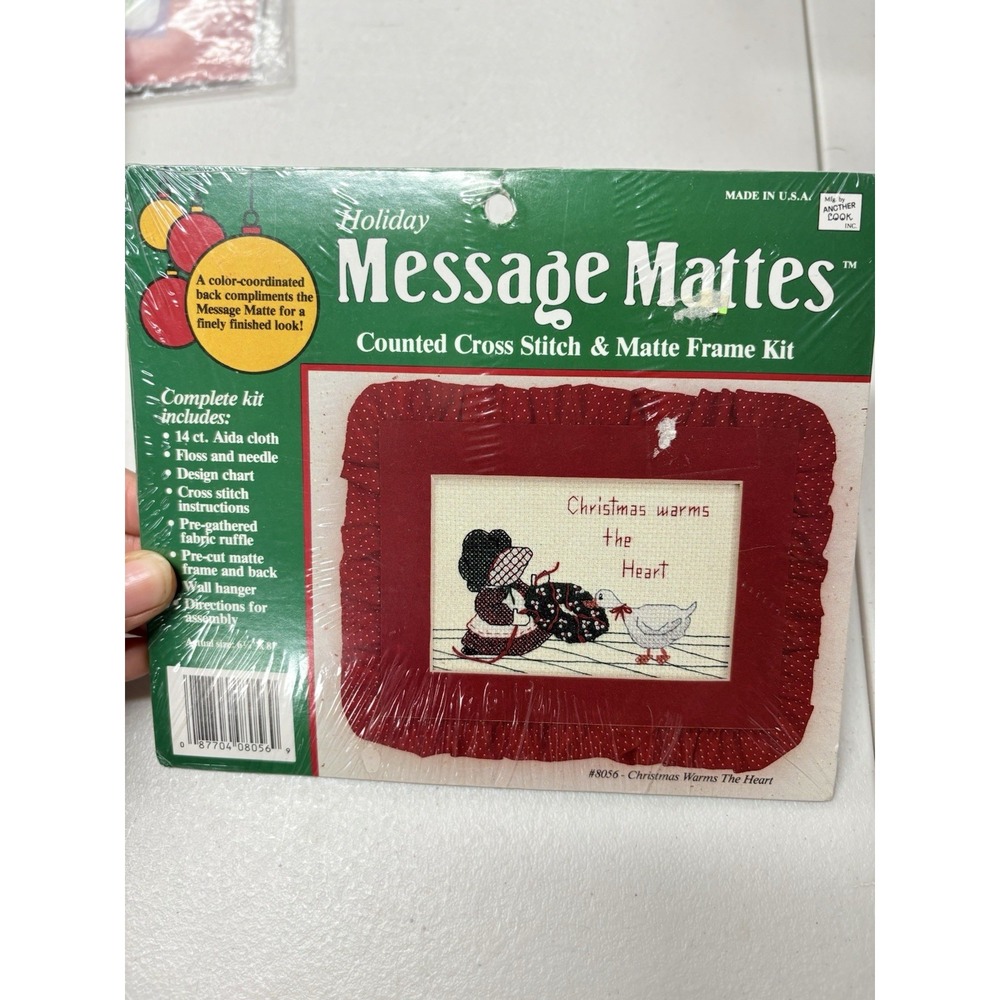 Christmas Cross Stitch Lot Frame Santa Goose Cottage Vtg New‎